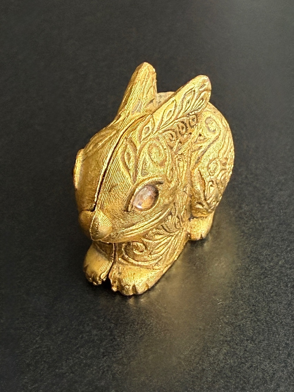 Vintage Gold Max Factor Solid Perfume Compact - Bunny Rabbit - 1970s-1980s Rare